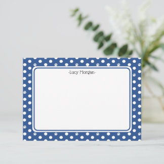 Custom Whimsical Paw Print Polka Dot Blue Note カード