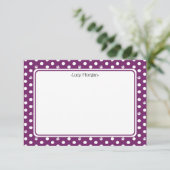 Custom Whimsical Paw Print Polka Dot Purple Note カード (スタンド正面)