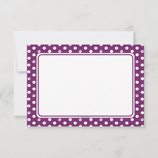 Custom Whimsical Paw Print Polka Dot Purple Note カード (裏面)