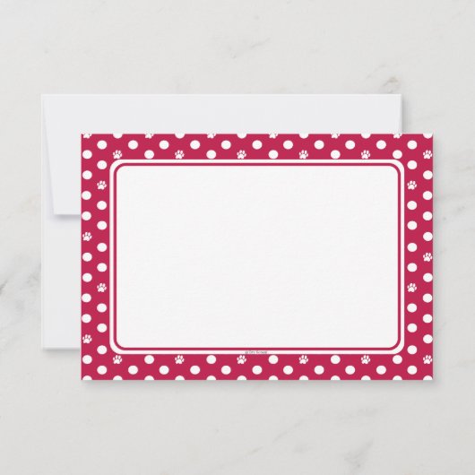 Custom Whimsical Paw Print Polka Dot Red Note カード (裏面)