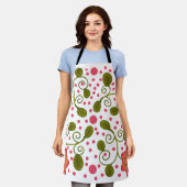 Custom Whimsical Pink Floral & Polka Dot Pattern エプロン (着用した状態)