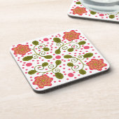 Custom Whimsical Pink Floral & Polka Dot Pattern コースター (左側)