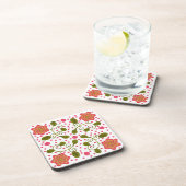 Custom Whimsical Pink Floral & Polka Dot Pattern コースター (右側)