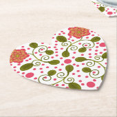 Custom Whimsical Pink Floral & Polka Dot Pattern ペーパーコースター (アングル)