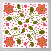 Custom Whimsical Pink Floral & Polka Dot Pattern ポスター (正面)