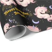 Custom Whimsical Pink Unicorn Girls Birthday |  ラッピングペーパー (ロールコーナー)