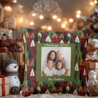 Custom Whimsical Textured Family Photo Christmas クッション