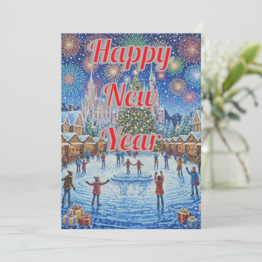 Custom Whimsical Winter Fireworks Holiday Card シーズンカード (スタンド正面)
