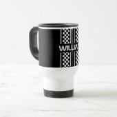 Custom White And Black Auto Race Stripe Travel Mug トラベルマグ (正面左)