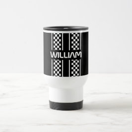 Custom White And Black Auto Race Stripe Travel Mug トラベルマグ