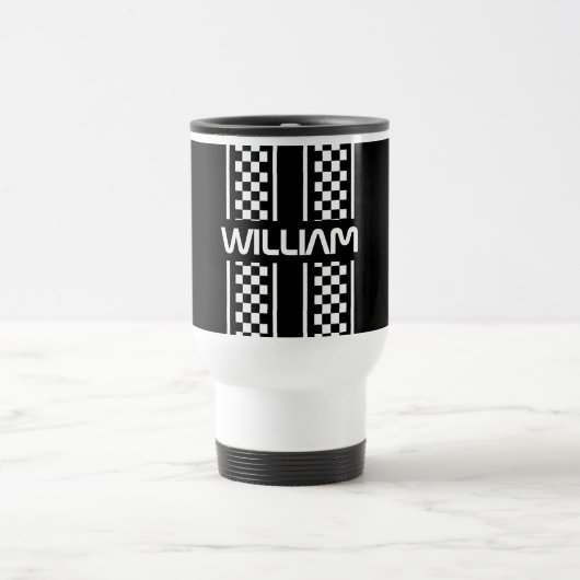 Custom White And Black Auto Race Stripe Travel Mug トラベルマグ (中央)