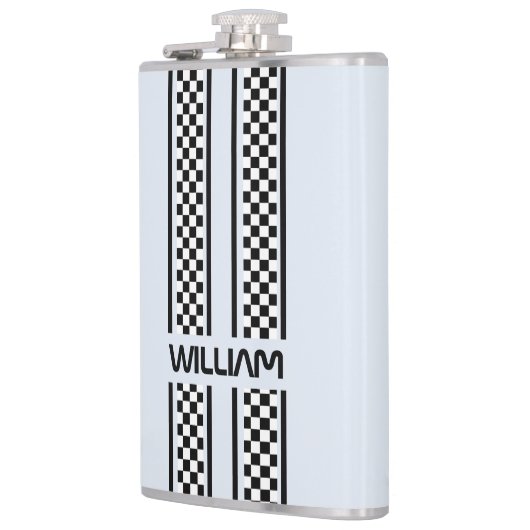 Custom White & Black Race Sport Stripe フラスク (左)