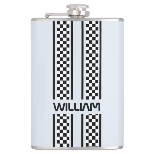 Custom White & Black Race Sport Stripe フラスク (正面)