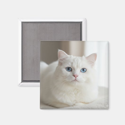 Custom white cat photo magnet for fridge マグネット (正面/裏面)