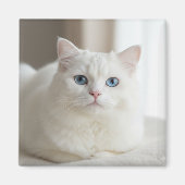 Custom white cat photo magnet for fridge マグネット (正面)