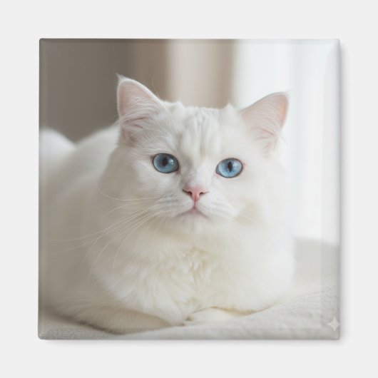 Custom white cat photo magnet for fridge マグネット (正面)