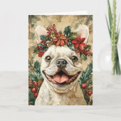 Custom White French Bulldog Christmas Floral Crown シーズンカード (正面)