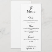 Custom White Menu Card . Wedding, Party, or Dinner メニュー (正面/裏面)