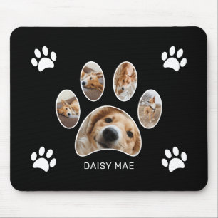 Custom White Paw Print Name Photo Collage Black マウスパッド