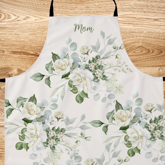 Custom White Roses Mothers Day エプロン
