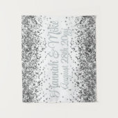 Custom White & Silver Glitter Wedding Photo Booth タペストリー (正面)