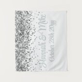 Custom White & Silver Glitter Wedding Photo Booth タペストリー (正面)