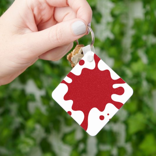 Custom White & Tomato Red Paint Splatter Keychain キーホルダー (手)