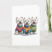 Custom White Westie Christmas Ugly Sweater Holiday カード (正面)