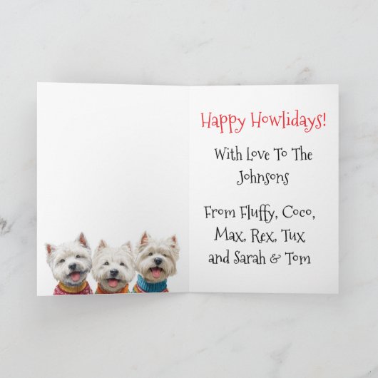 Custom White Westie Christmas Ugly Sweater Holiday カード (内部)