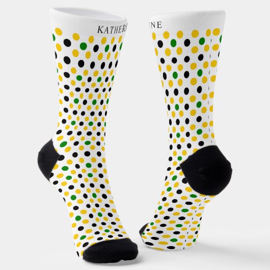 Custom White Yellow Green Black Polka Dot Design ソックス (傾斜あり)