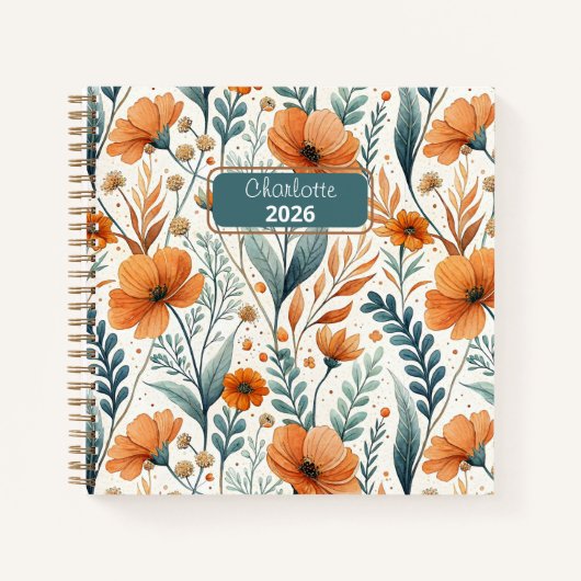 Custom Wildflower Botanical Boho Floral Watercolor ノートブック (正面)