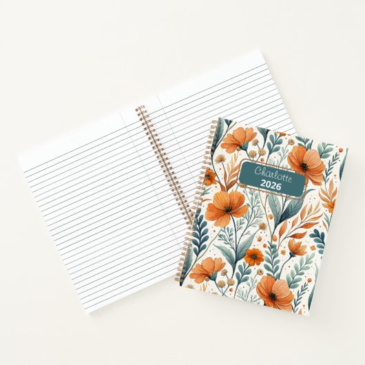 Custom Wildflower Botanical Boho Floral Watercolor ノートブック (内部)