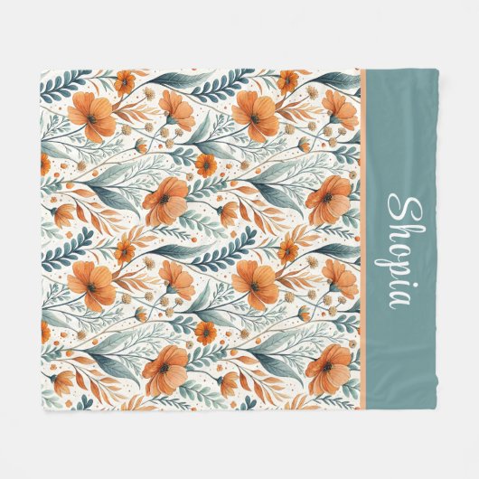 Custom Wildflower Botanical Boho Floral Watercolor フリースブランケット (正面(横))