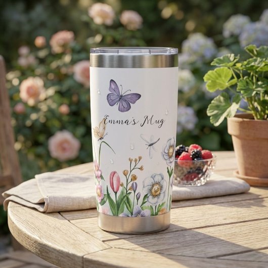 Custom Wildflower & Butterflies Stainless Bottle 保温保冷タンブラー