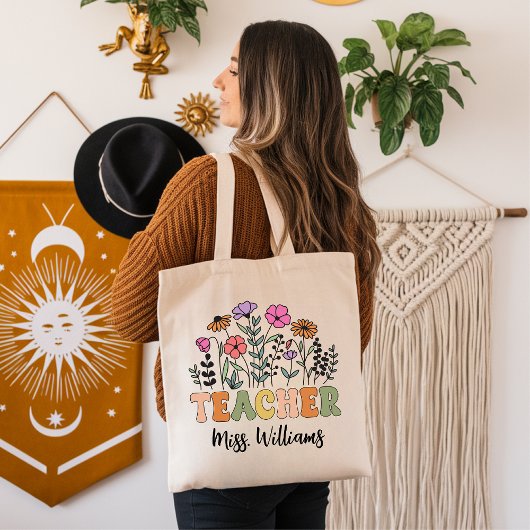 Custom Wildflower Teacher Bag, Back to School Gift トートバッグ