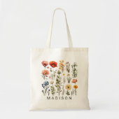 Custom Wildflower Tote Bag with Name Gift for Her トートバッグ (正面)