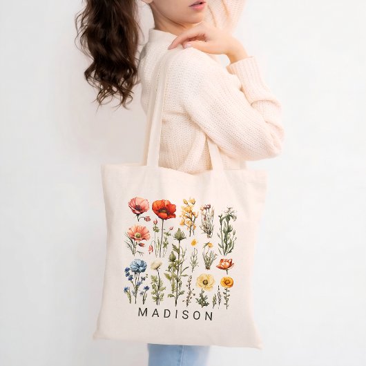 Custom Wildflower Tote Bag with Name Gift for Her トートバッグ
