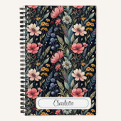 Custom Wildflowers Botanical Inspiration Black ノートブック (正面)