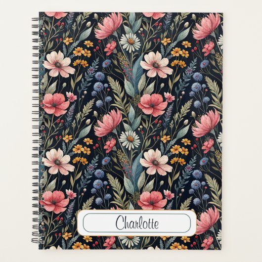Custom Wildflowers Botanical Inspiration Black プランナー手帳 (正面)