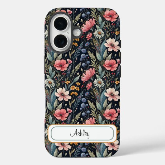 Custom Wildflowers Botanical Inspiration Black Case-Mate iPhoneケース (裏面)