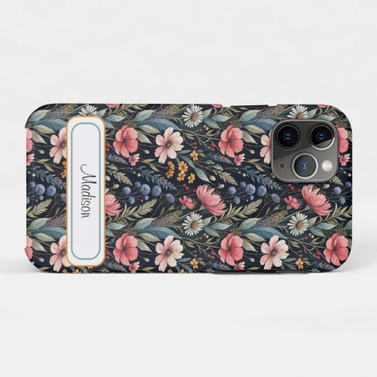 Custom Wildflowers Botanical Inspiration Black Case-Mate iPhoneケース (裏面(横))