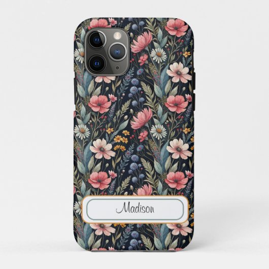 Custom Wildflowers Botanical Inspiration Black Case-Mate iPhoneケース (裏面)