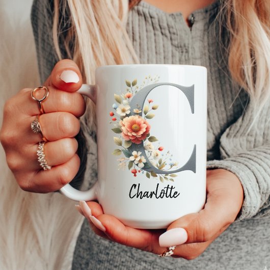 Custom Wildflowers Initial Mug for Women or Moms マグカップ