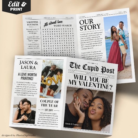 Custom Will You Be My Valentine 4-page Newspaper カード