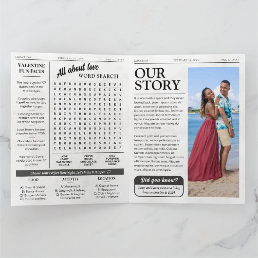 Custom Will You Be My Valentine 4-page Newspaper カード (内部)