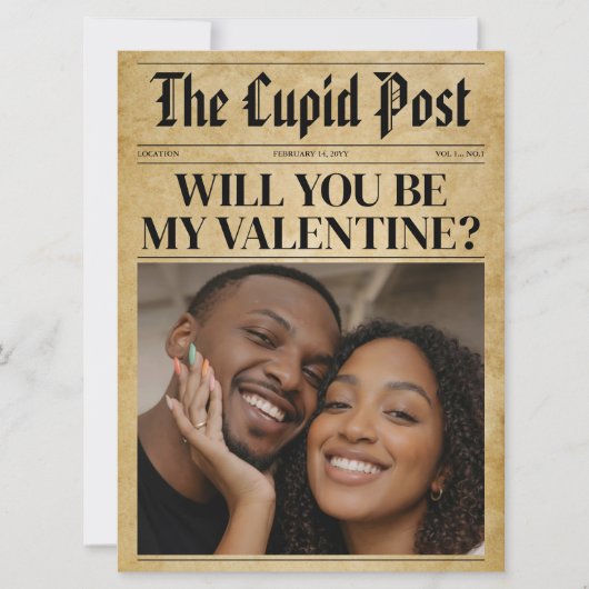 Custom Will You Be My Valentine Newspaper Card シーズンカード (正面)