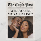 Custom Will You Be My Valentine Newspaper Card シーズンカード (正面)