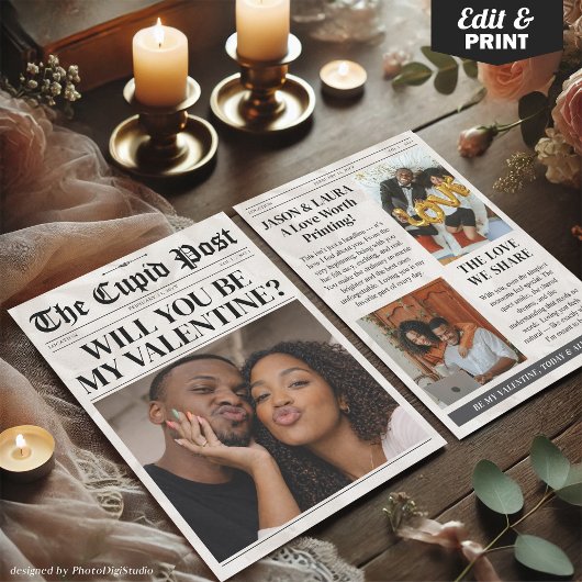 Custom Will You Be My Valentine Newspaper Card シーズンカード