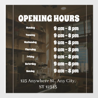 “Custom Window Cling – Business Opening Hours Sign ウィンドウサイン