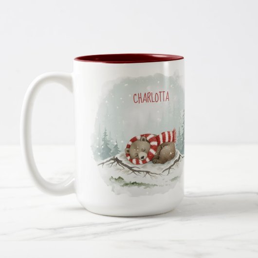 Custom Winter Bear Mug – Sleeping Animal Design ツートーンマグカップ (左)